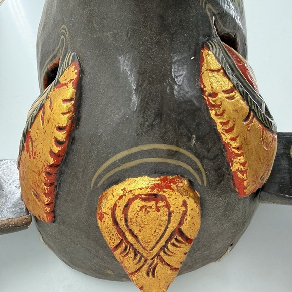 Vtg Hand Carved Painted Wood BALINESE Indonesian Pig Wild Boar  9x14" Folk Art - Picture 6 of 16